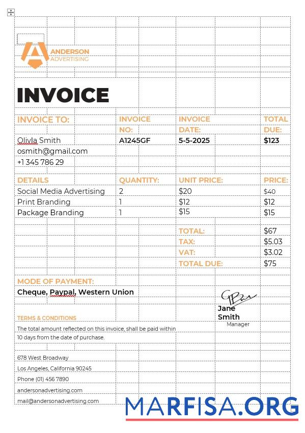Realistic Advertising agency Invoice Template